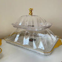 Boîte à pain rectangulaire avec couvercle doré, assiettes à bonbons, plateau à fruits pour salon, plateau à gâteaux pour table basse, assiettes de fête de mariage