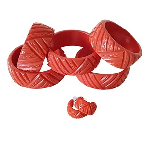 Best Vintage <b>Red</b> High Carving Acrylic Resin Bangles Sets Stylish Premium with Textured Pattern Unisex Jewelry <b>Bracelets</b> - Product Image 1