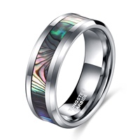 POYA Vente en gros Bague en tungstène argenté 8 mm 6 mm avec incrustation de nacre d'ormeau pour mariage