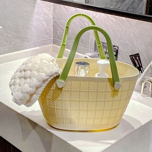 Portable <b>Shower</b> Basket Oval Plastic Storage Basket For Bathroom Toiletries And Change Of Clothes Minimalist Design - Product Image 2