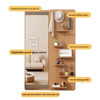 Miroir mural coulissant avec rangement perforé, miroir pleine longueur dissimulant l'intimité, organisateur de vêtements en bois minimaliste