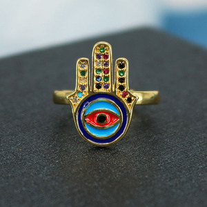 Popular Chic Rainbow Enameled <strong>Evil</strong> <strong>Eyes</strong> Hamsa Hand CZ Micro Pave Finger <strong>Rings</strong> for Women - Product Image 4