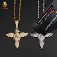 Prix de gros Pendentif ange style Hip Hop en argent sterling 925 massif, Moissanite taille brillant VVS1, plaqué or, bijoux sertis GRA