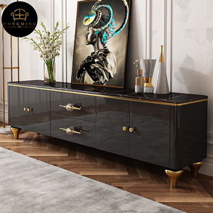 Luxury black marble top 2 meter tv stand modern living room furniture tv cabinet stand wood with drawer