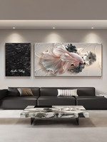 Peinture murale moderne en relief Poisson Koi, toile de grès tridimensionnelle, ensemble de deux tableaux muraux suspendus pour salon, style minimaliste moderne, pour canapé
