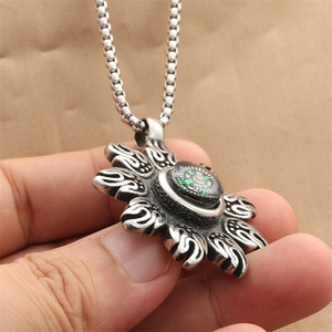 Stainless Steel Flame <b>Compass</b> Pendant Men's Necklace Retro Punk Style Geometric Flower Design Gift Jewelry 280597 - Product Image 3