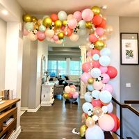 Kit d'arche de guirlande de ballons personnalisé rose, corail, menthe, or, en latex, pour décoration de fête, thème jardin de thé, anniversaire de fille, toile de fond de baby shower