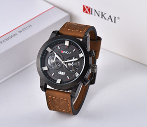 hombre reloj de acero inoxidable de <span class=keywords><strong>vige</strong></span> correa de cuero logotipo personalizado reloj cronógrafo movimiento cronógrafo automátic - Product Image 4