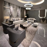 Ensemble de Meubles de Salon Royaux Européens Italiens Or Blanc de Haute Qualité, Canapés Modernes en Cuir, Luxueux pour Salon et Maison
