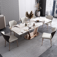 Table à manger moderne et commerciale avec 6 chaises, table rectangulaire pour salle à manger, plateau en céramique frittée, ensemble de table à manger écologique et durable