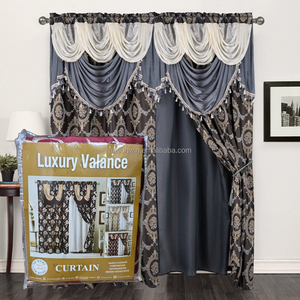 Hot Selling Drape Set with Attached Valance <strong>Navy</strong> Jacquard <strong>Curtains</strong> 84" Length Blackout Floral <strong>Pattern</strong> for French Windows - Product Image 5