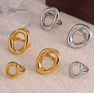 Minimalist Jewelry Geometric Hollow Irregular <strong>Circle</strong> <strong>Ring</strong> Stainless Steel 18k Gold Plated Tarnish Free Waterproof Oval <strong>Ring</strong> - Product Image 6