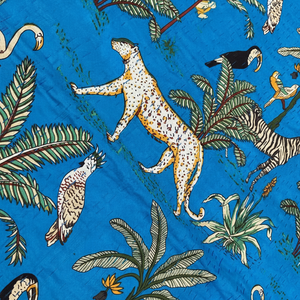 Blue Jungle Cheetah Print Kantha <b>Quilt</b> Queen Pure Cotton <b>Throw</b> Blanket Kantha Bedspread Coverlet Kantha - Product Image 1