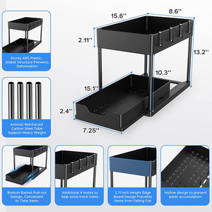 Étagère de rangement double couche extractible multi-fonctions pour armoire et évier de cuisine, en PP, détachable, offrant de nombreux avantages - Product Image 3