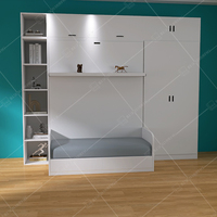 Cama Murphy Multifuncional Integrada con Sofá, Estantería y Armario para Oficina en Casa - Estructura de Madera Sólida, Diseño de Acero Plegable Invisible