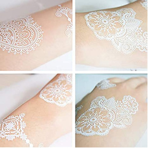 <b>White</b> <b>Lace</b> Henna Tattoo Sticker Temporary Body Art For Hands Feet Wedding Party 3D Design Waterproof PET Film One Size - Product Image 3
