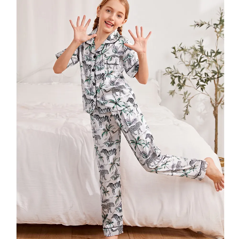 Pijama de satén para niños, conjunto de 2 piezas