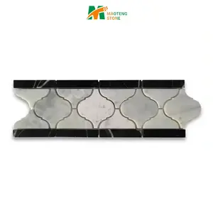 Carrara White Lantern Arabesque Baroque Mosaic Border Listello Tile Polished