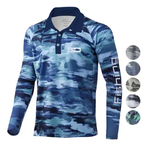 Custom Fishing Polo Shirts Long Sleeve Sublimation Anti-UV Upf 50 Quick Dry Breathable Mens Fishing Wear