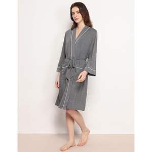 Bata de Baño de Bambú y Viscosa para Mujer con Logotipo Personalizado, Kimono Suave de Manga Larga, Bata de Spa Gris, Conjuntos de Bata de Baño para Mujer - Product Image 2