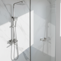 Colonne de douche carrée en acier inoxydable 304 de style contemporain, finition chrome poli, robinets thermostatiques simples pour hôtels