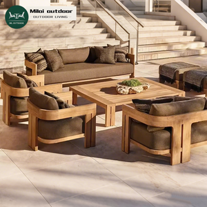 Ensemble Canapé de <span class=keywords><strong>Jardin</strong></span> Moderne en Bois de <span class=keywords><strong>Teck</strong></span> Massif, Mobilier d'Extérieur Étanche et Anti-UV pour Hôtels - Product Image 1