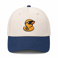 Casquette de baseball brodée motif canard, bicolore crème et marine, logo personnalisé, unisexe, vente en gros