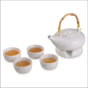 Tetera de cerámica de regalo de estilo japonés al por mayor Juego de tetera china de porcelana blanca juego de tazas de té de cerámica con calentador