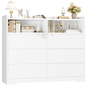 <span class=keywords><strong>Commode</strong></span> blanche à 6 tiroirs, armoire de rangement moderne avec 6 tiroirs, 23,6"L x 15,7"l x 31,5"H, idéale pour la maison et le bureau - Product Image 4