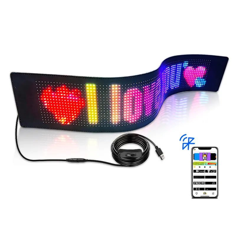 Pixel Pitch APP Controlled Flexible LED Screen RGB LED Car Advertising Window Signage Waterproof Digital Display 5mm SDK 60hz