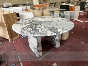 Table à manger ronde en marbre blanc Calacatta Viola naturel avec base en marbre massif pour maison et hôtel de luxe - Product Image 6