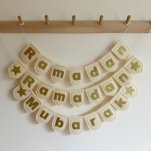 Pafu Islamic Banner Decoration Gold Glitter <strong>Personalised</strong> Bunting Felt Garland Ramadan <strong>Eid</strong> Mubarak Banner - Product Image 1