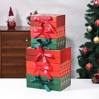 Boîte cadeau en carton pliable magnétique à expédition plate, boîte d'emballage de Noël rouge avec ruban