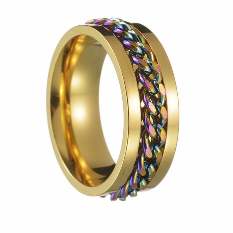 Gold ring with rainbow chain