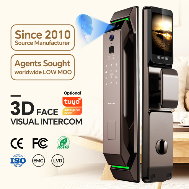 New Smart Door Lock 3D Face Recognition Rose Gold Black Aluminum Wood Door Wifi App Biometric Fingerprint Lock for Home Security