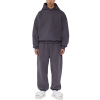 Conjunto de Sudadera Corta Holgada y Pantalones de Chándal Acumulados de Algodón de Alto Gramaje para Hombre, Chándal de Talla Grande Personalizado