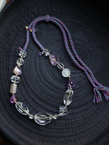 Collier tressé à la main en quartz naturel transparent et améthyste, accessoires en argent 925, ajustable, pour femme, avec plusieurs pierres, style ras-de-cou, vente en gros - Product Image 1