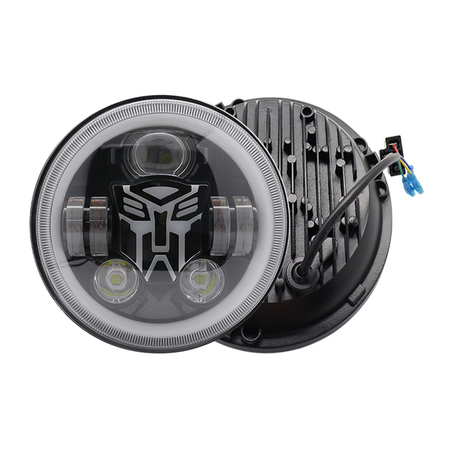 7 Inch Round LED Headlight H4 Sealed High Low Beam 80W with RGB Halo Ring DRL Turn Signal Light for Jeep Motorcycle Harley Cafe