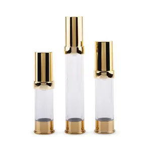 New Design Gold Skin Serum Lotion 15ml 20ml 30ml Cosmetic Airless Pump Bottle For Lotion Luxury Airless Pump Bottle For Oils
