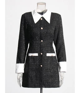 2024 nouvelle conception de niche blanc revers métal bouton Sequin <span class=keywords><strong>robe</strong></span> <span class=keywords><strong>noire</strong></span> vêtements pour femmes serré rétro Sexy élégant robes pour femmes - Product Image 1