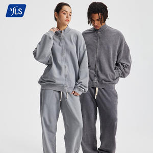 YLS5071 мужской спортивный костюм с батиком на молнии, комплект из двух предметов, однотонная толстовка с высоким воротом и спортивные штаны высокого качества - Product Image 3