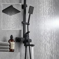 Système de douche noir mat 3 voies mural avec pommeau de douche carré et bec de baignoire