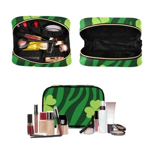 กระเป๋าเครื่องสำอางลายพิมพ์ซิปแบบฮาวาย คัสตอม ปัวเคนิเคนี ลายใบโคลเวอร์สีเขียว ลายม้าลาย, กระเป๋าใส่เครื่องสำอาง, กระเป๋าใส่แปรงแต่งหน้า - Product Image 4