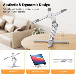 Soporte para portátil con ángulos de altura ajustables ergonómicos, elevador de portátil plegable giratorio de 360 pulgadas para escritorio, soporte plegable para portátil - Product Image 3