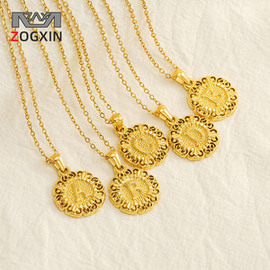 Zogxin Gold Plated Pendant Necklace Round Floral Design Chain Jewelry Everyday Wear - Product Image 1
