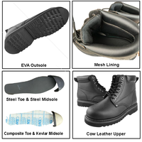 Chaussures de sécurité noires économiques à embout en acier, en cuir Goodyear Welt, pour hommes, avec tige de style montant et semelle EVA