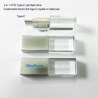 Memoria USB 2.0 Giratoria con Cristal y Luz LED, de 8GB a 64GB, Nueva para iPhone