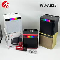 Haut-parleur karaoké Bluetooth WJ-A835 avec deux micros sans fil, éclairage RGB, prise en charge AUX et carte TF, logo personnalisé, vente en gros