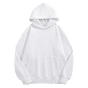 Sudadera con Capucha Blanca Extra Grande para Hombre, Manga Larga, Color Sólido, Casual, con Bolsillo, Tejido de Felpa Francesa, para Otoño - Product Image 1