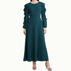 Vestito Lungo Elegante da Donna con Volant e Maniche Lunghe, Vestito Casual Aderente con Collo Tondo - Product Image 3